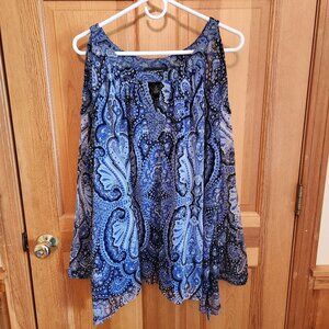 INC Sequin Blouse - fully lined, keyhole & cold shoulder in paisley blue Size 3X